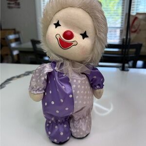 Vintage POTER Toys Musical Wind Up Clown Doll Moving Head white & purple 1986